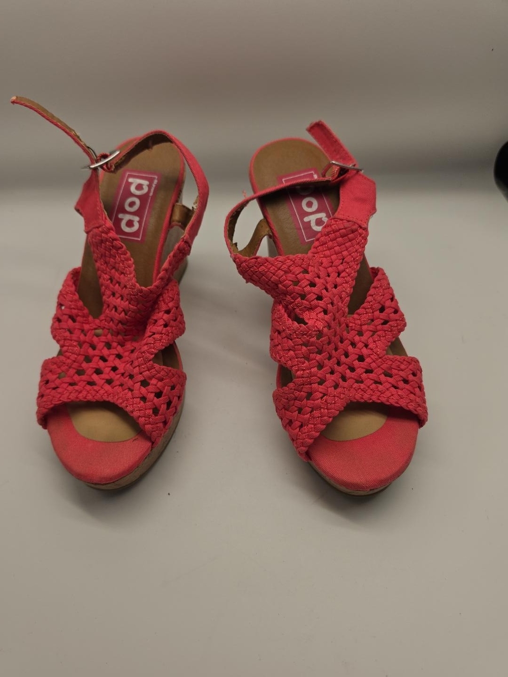 Pop Coral Pink Woven Slingback Wedge Sandals